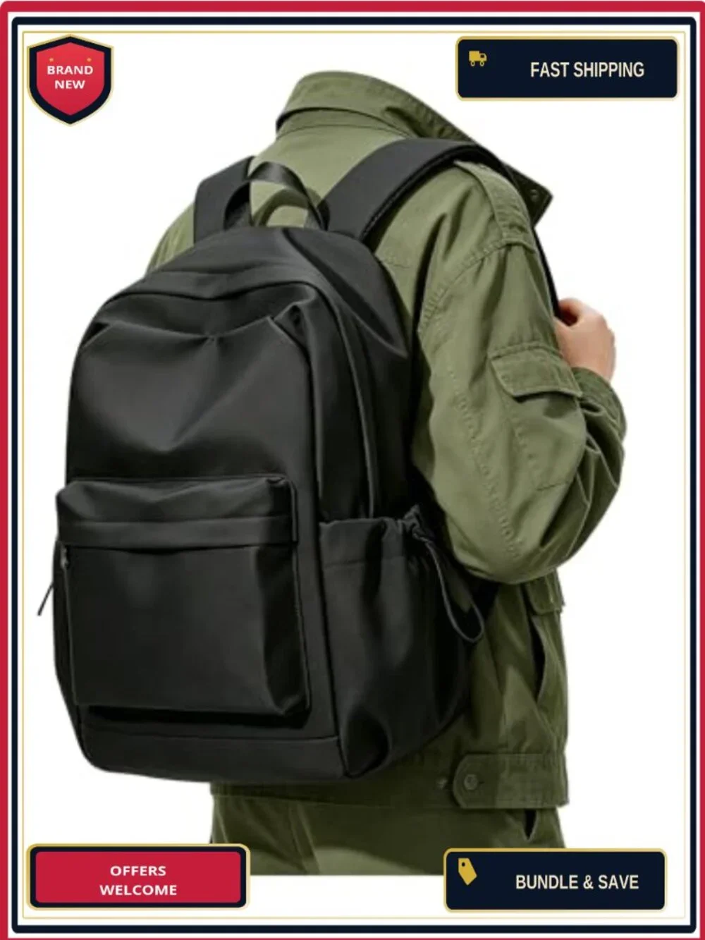 Water-Resistant Nylon Backpack with Laptop Compartment for School Travel
